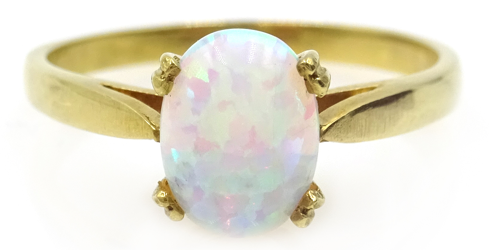 Silver-gilt single stone opal ring,