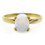 Silver-gilt single stone opal ring,