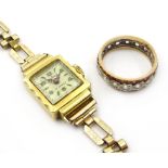 9ct gold dress ring, hallmarked and 18ct gold watch,