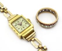 9ct gold dress ring, hallmarked and 18ct gold watch,