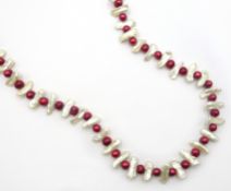 Red and white pearl necklace,