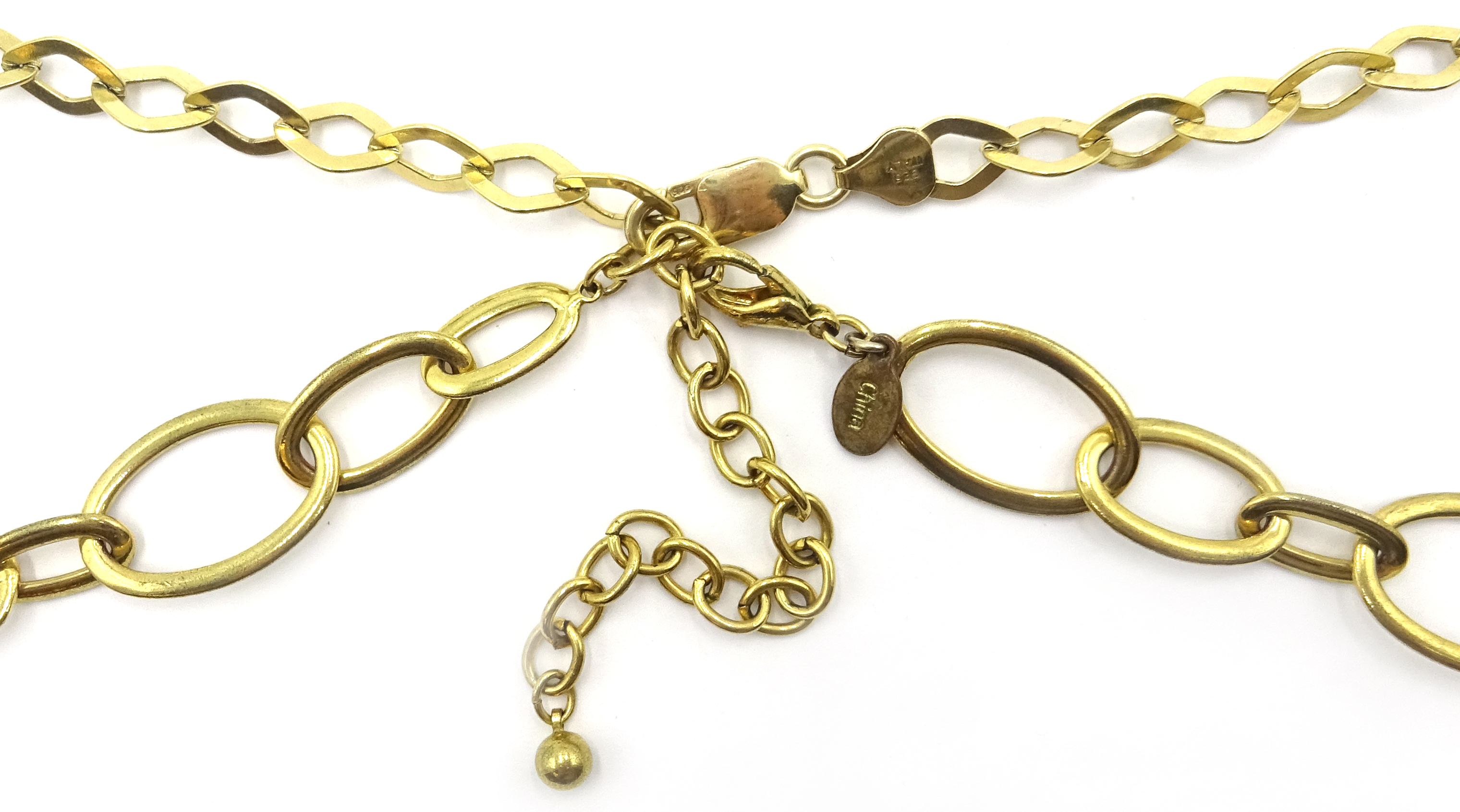 Stone set pendant on 9ct gold necklace chain, hallmarked and silver-gilt double chain necklace, - Image 3 of 5