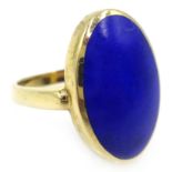 9ct gold single stone oval lapis lazul ring, hallmarked Condition Report Approx 6gm,