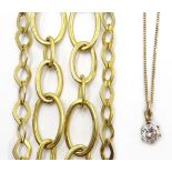 Stone set pendant on 9ct gold necklace chain, hallmarked and silver-gilt double chain necklace,