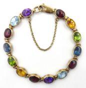 9ct gold multi-gem stone bracelet, hallmarked Condition Report Approx 17.2gm.