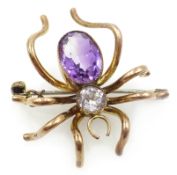 Victorian gold insect brooch set with amethyst and chrysoberyl stamped 9c, 3.