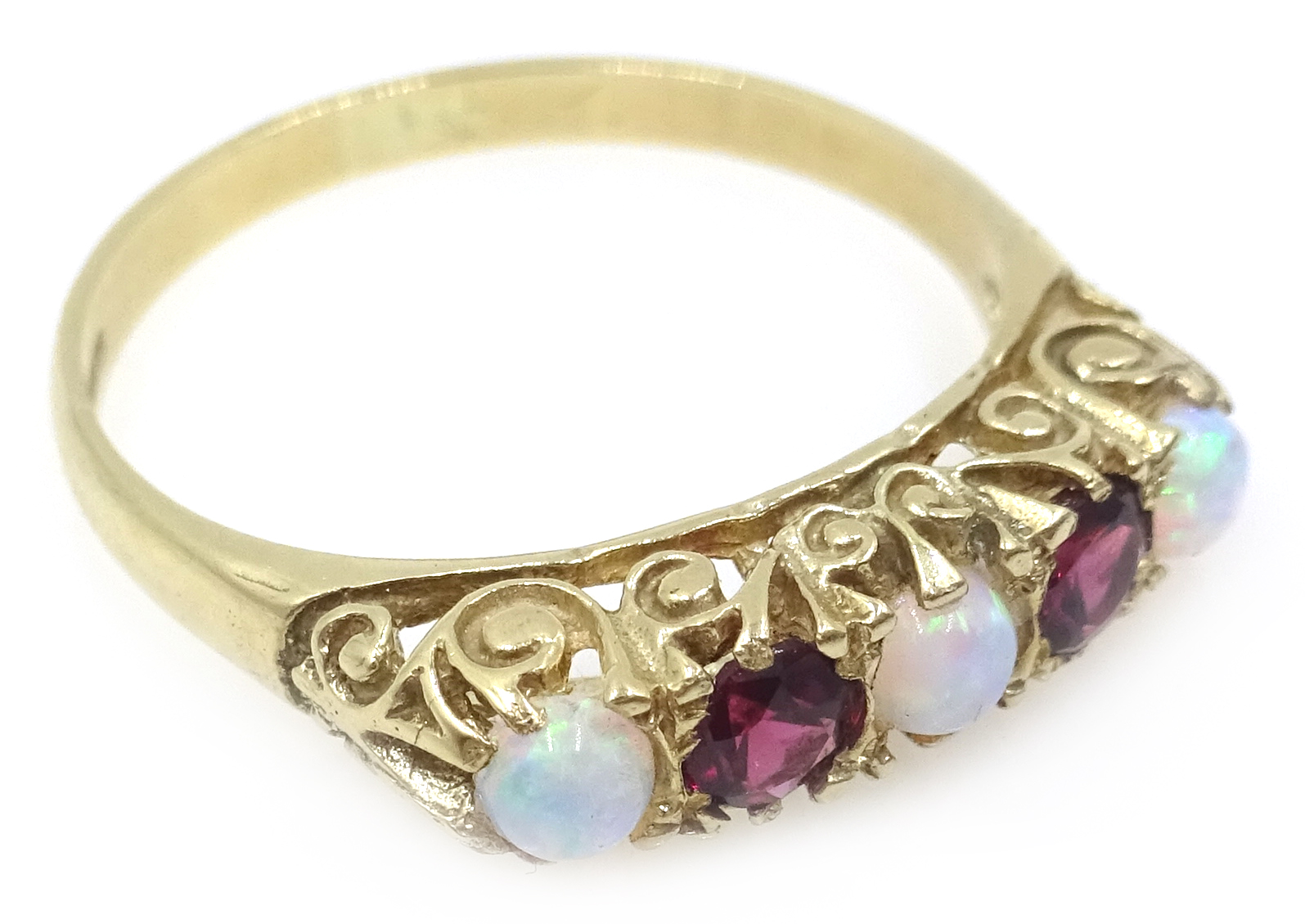 9ct gold opal and garnet ring, hallmarked Condition Report Size O, approx 1. - Image 2 of 3