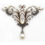 Silver pearl and marcasite brooch,