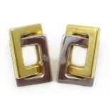 Pair of 18ct white and yellow gold rectangular link ear-rings,