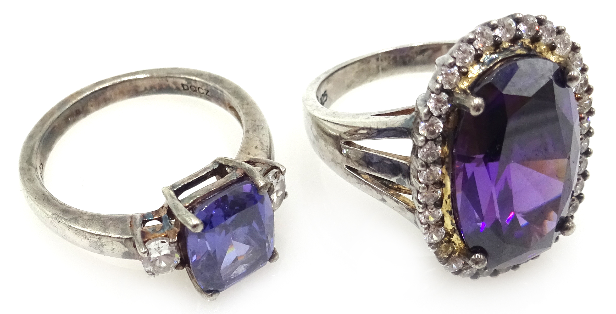 Four silver blue/purple stone and cubic zirconia dress rings, - Image 2 of 4