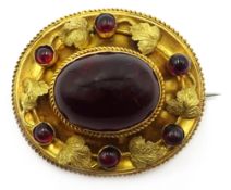 Victorian gold cabochon garnet mourning brooch,