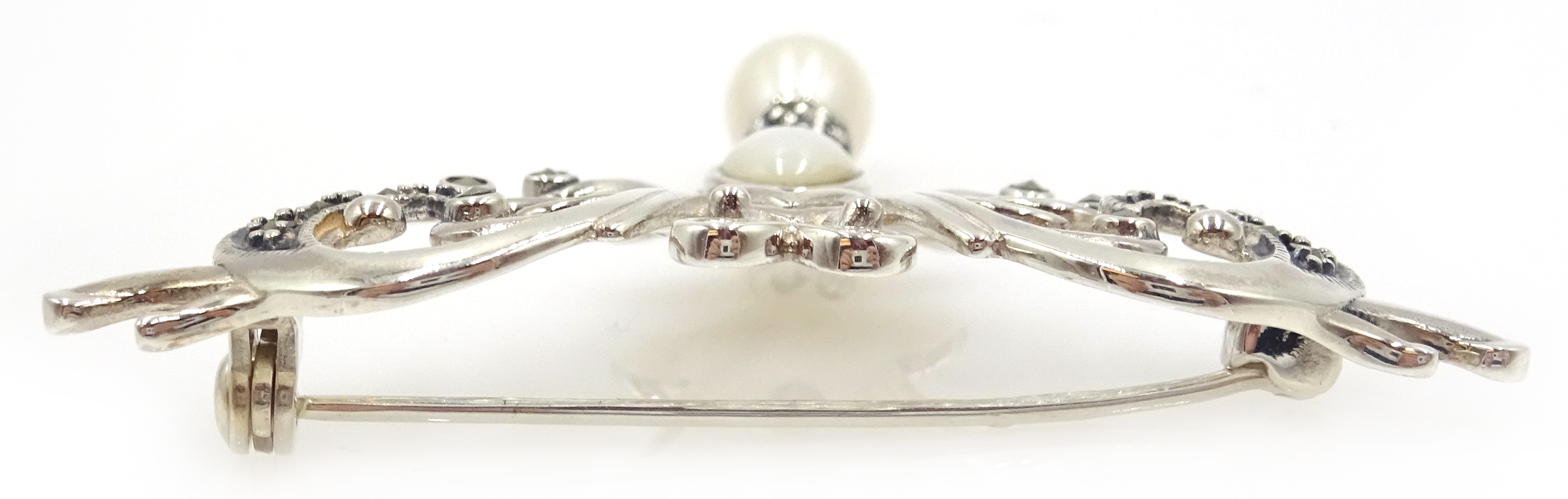 Silver pearl and marcasite brooch, - Image 3 of 3