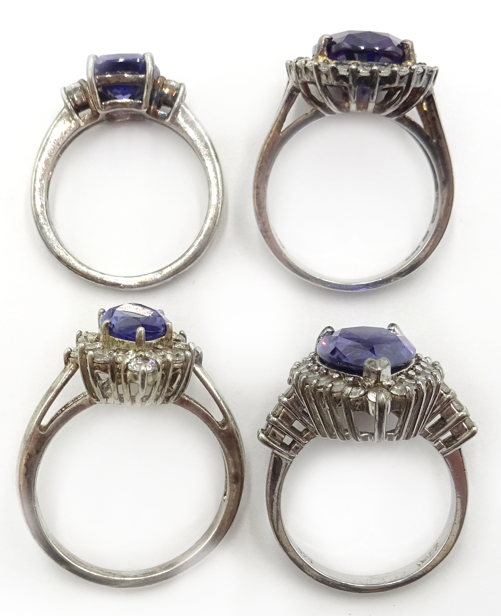 Four silver blue/purple stone and cubic zirconia dress rings, - Image 4 of 4