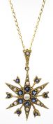 9ct gold sapphire and seed pearl star shaped pendant necklace hallmarked 9ct Condition