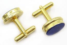 Pair of silver-gilt oval lapis lazuli cufflinks,