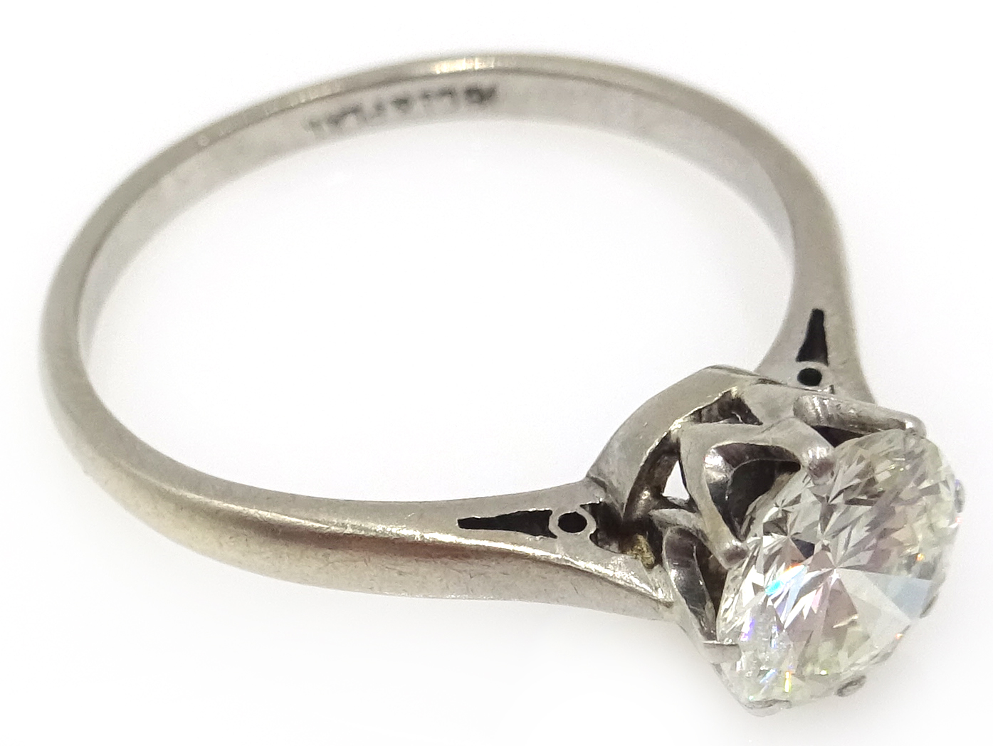 White gold brilliant cut diamond solitaire ring, stamped 18ct&Plat, diamond approx 1. - Image 2 of 5