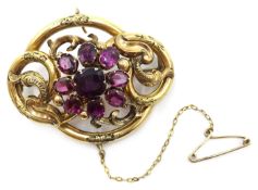 Early Victorian gold amethyst cluster brooch,