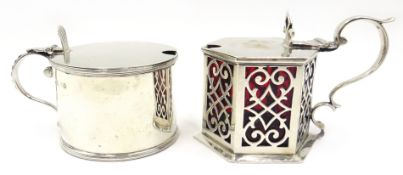 Victorian silver mustard by T W London 1845 with ruby glass liner and a further silver mustard