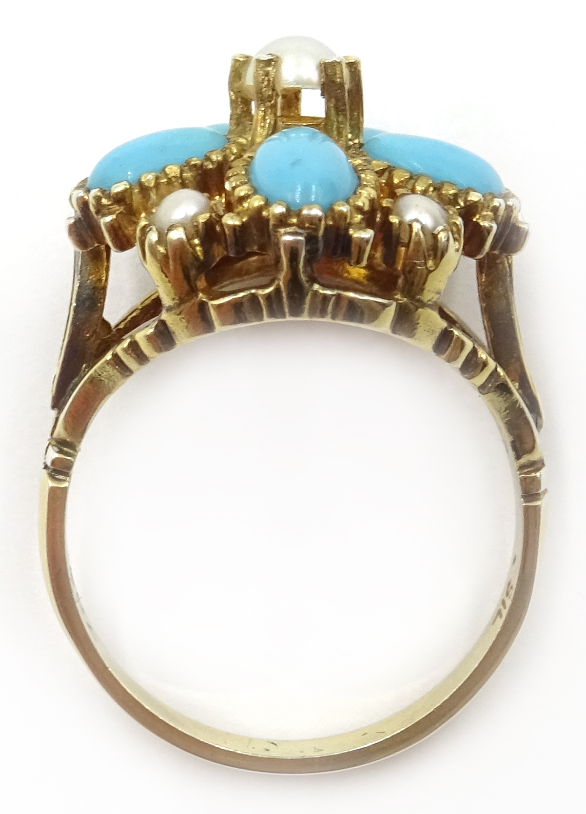 Silver-gilt turquoise and pearl ring, - Image 4 of 4