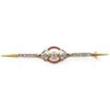 Art Deco diamond and ruby 15ct gold (tested) bar brooch Condition Report Length =