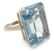 Large white gold emerald cut aquamarine ring,