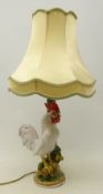 Italian pottery table lamp in the form of a cockerel perched on an apple tree,