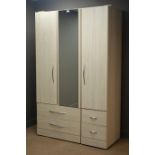 'Evoque Elm' triple wardrobe, central mirror door, two long and two short drawers, W120cm, H193cm,