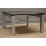 Square oak coffee table with metal supports, 70cm x 70cm,