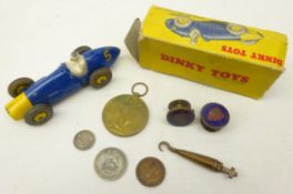 Dinky Ferrari Racing car No.23h, in part box, WW1 Victory medal awarded to 21152 Pte. C.