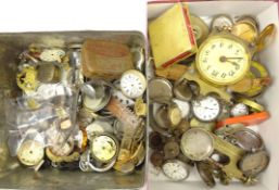 Collection of watch parts, silver pocket watches, three 9ct gold cased wristwatches,