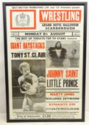 Vintage framed wrestling poster, Grand Hotel Scarborough, 'Giant Haystacks Monday 8th August',
