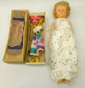 Wooden Pelham Puppet, boxed and a composite doll,
