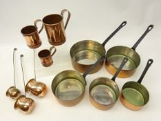 Set of five graduating copper pans,