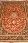 Keshan design red ground rug/wall hanging, central medallion,