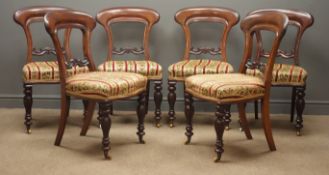 Set six Victorian mahogany dining chairs, shaped cresting rail with carved middle rails,