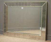 Rectangular bevel edged wall mirror in mirrored frame, W112cm,