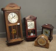 Early 20th century oak cased wall clock, 20th century stained beech wall clock,