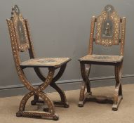 Pair 19th century Portuguese hardwood and mother of pearl and ivory inlaid chairs,