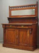 Late Victorian walnut chiffonier sideboard, raised gallery mirror back,