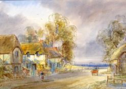 Figures in the Village, watercolour signed by E Nevil (British 19th/20th century),