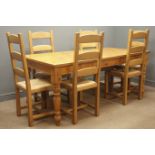 Farmhouse style solid pine rectangular dining table, turned supports, (180cm x 90cm,