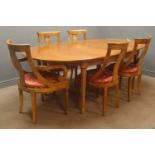 Cherry wood extending oval dining table, tapering reeded supports (W114cm, H75cm,
