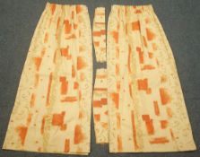 Pair beige curtains with orange patterns, Drop - 134cm,