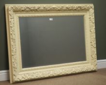 Ornate ivory finish rectangular bevel edge wall mirror, W119cm,