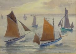 St Ives Fishing Boats, watercolour by Helen Seddon (British fl.