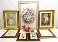 Pair of prints of girls with flowers, in gilt frames, W50cm, H60cm,