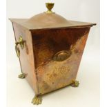 Regency style brass mounted hammered copper coal box and cover,
