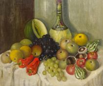 Still Life of Vegetable on a Table, 20th century oil on canvas board unsigned 49.5cm x 59.