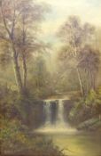 Woodland Waterfall, 19th century oil on canvas signed H Williams 75cm x 49.