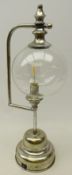 Burner style silvered table lamp, battery operated , H56cm,